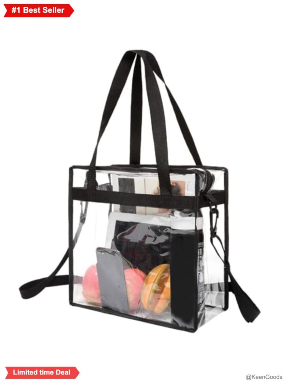 Clear Stadium Tote Bag 12x6x12 PVC Adjustable Strap Crossbody